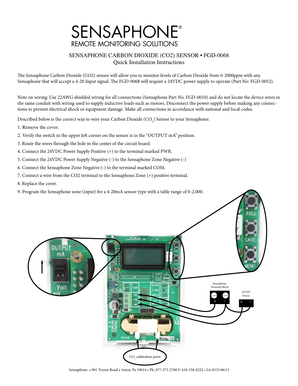 Sensaphone fgd-0068 CARBON CO2 SENSOR User Manual | 3 pages