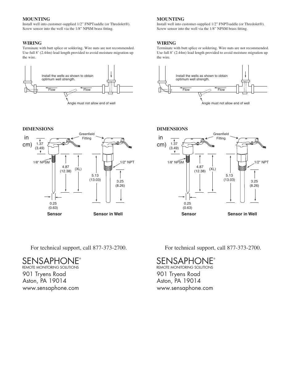 Sensaphone | Sensaphone fgd-0105v 10K ImmErSION Temperature Sensor User Manual | Page 2 / 2