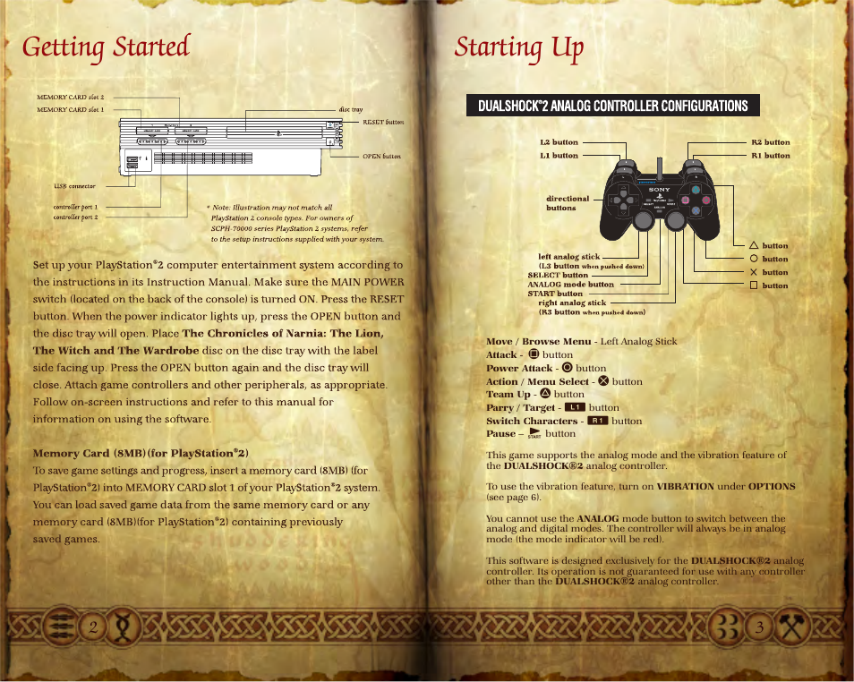 Getting started, Starting up | Disney Interactive Studios The Chronicles of Narnia: The Lion User Manual | Page 2 / 11