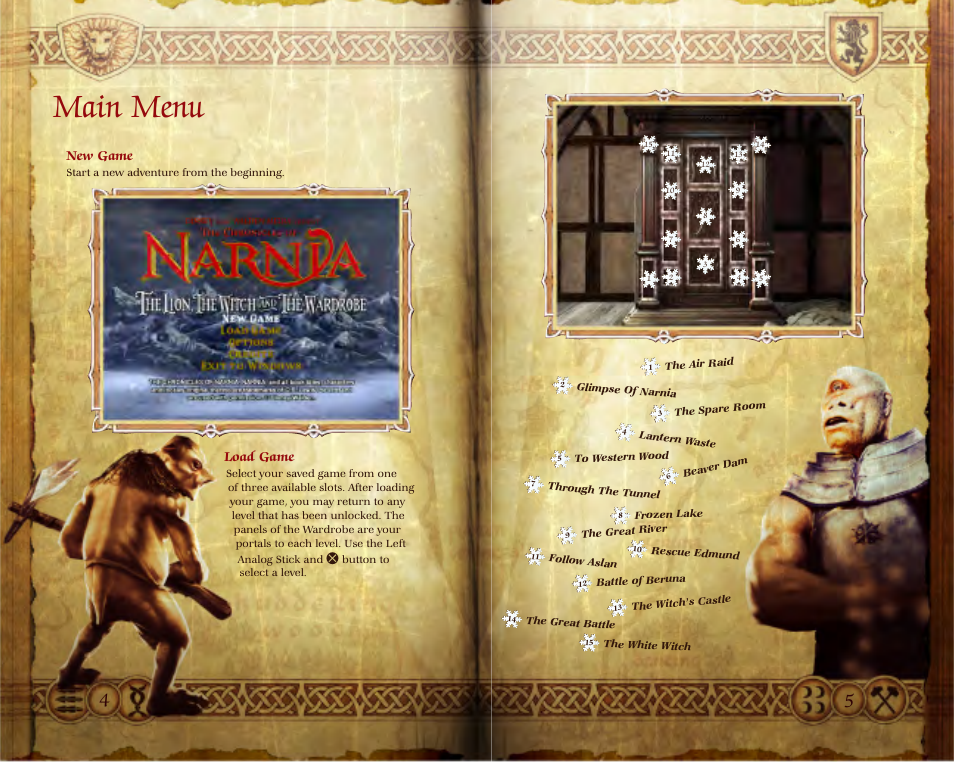 Main menu, New game, Load game | Disney Interactive Studios The Chronicles of Narnia: The Lion User Manual | Page 3 / 11