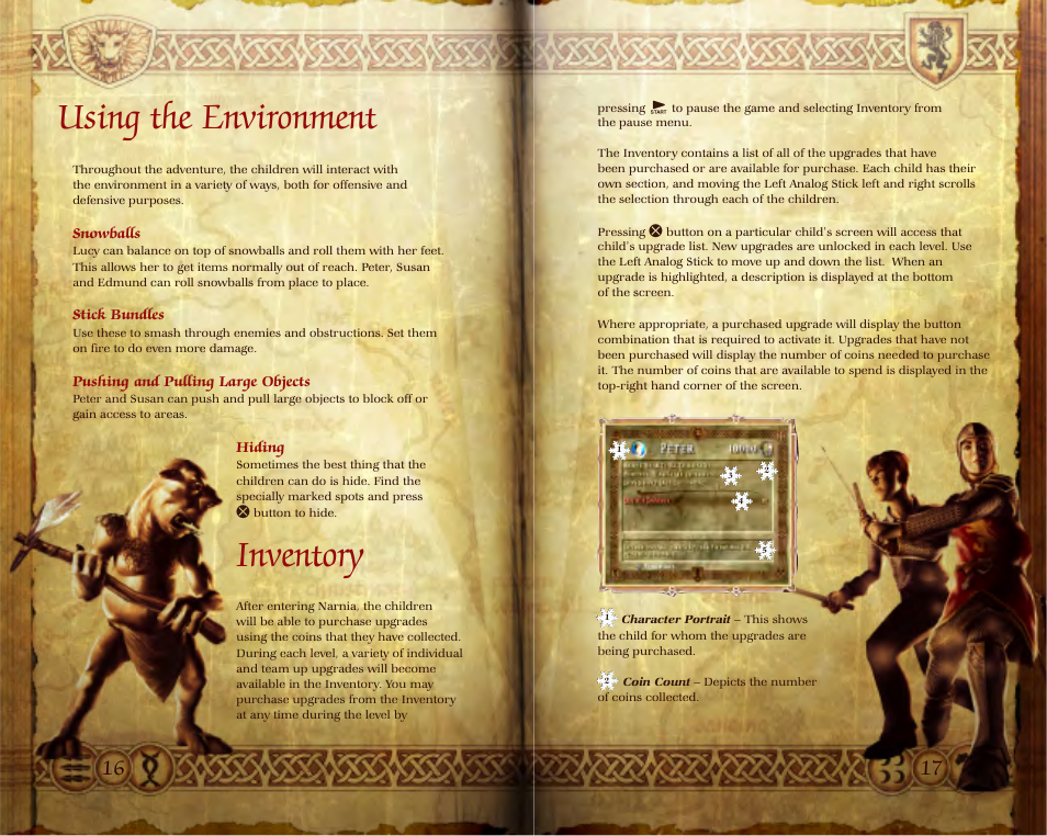 Using the environment, Inventory | Disney Interactive Studios The Chronicles of Narnia: The Lion User Manual | Page 9 / 11