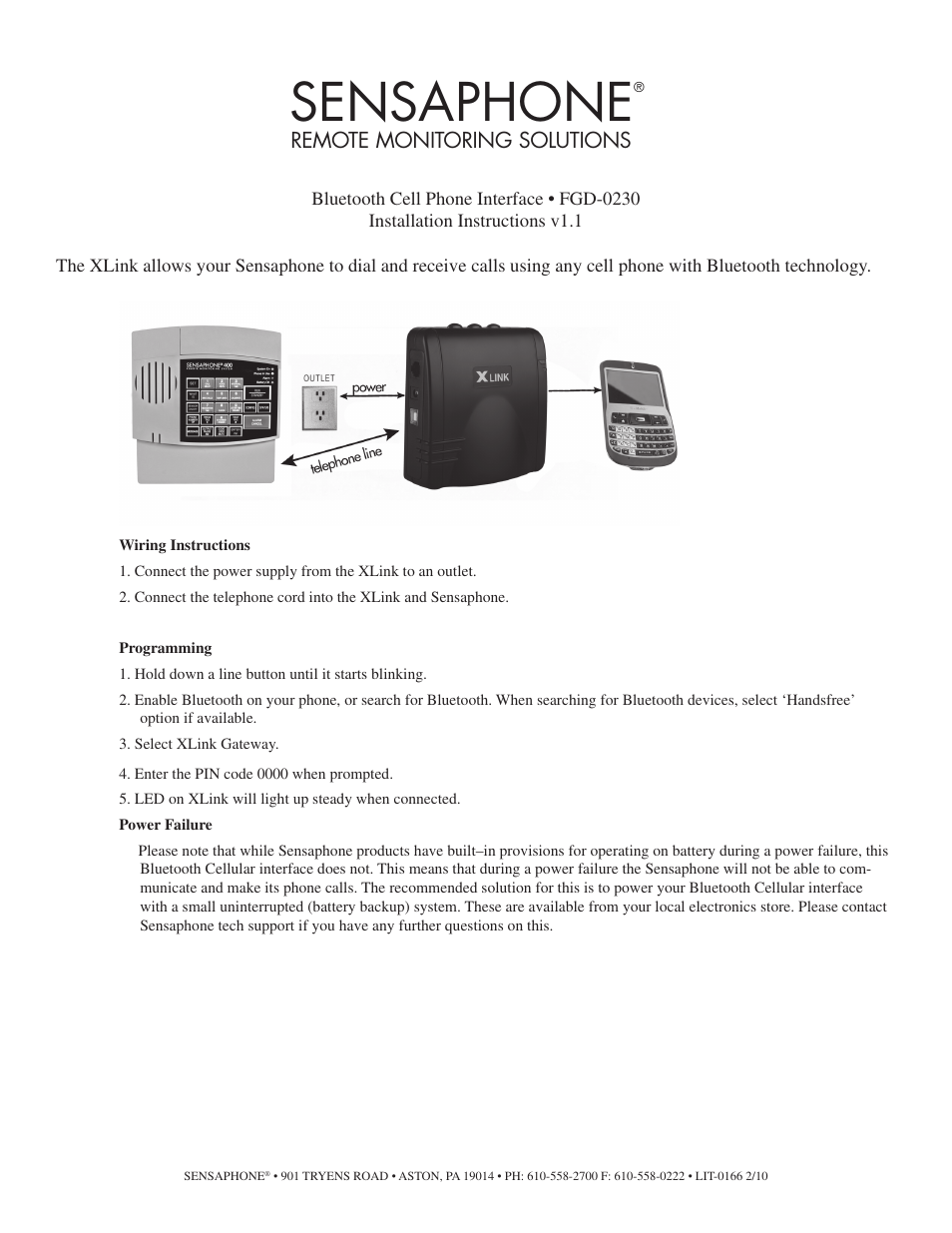 Sensaphone fgd-0230 Bluetooth Cell Phone User Manual | 1 page