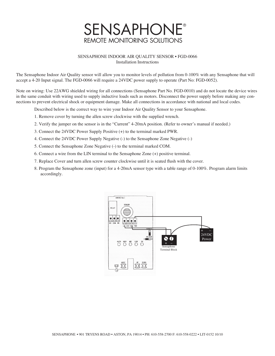 Sensaphone fgd-0066 AIR QUAlitY SENSOR User Manual | 1 page