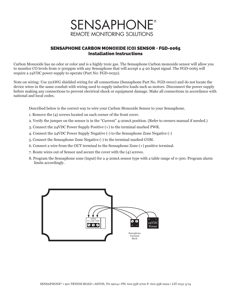 Sensaphone fgd-0065 CARBON CO2 SENSOR User Manual | 1 page