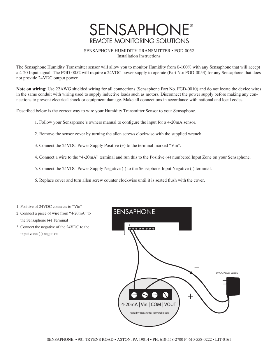 Sensaphone fgd-0052 HUMIDITY TRANSMITTER User Manual | 1 page