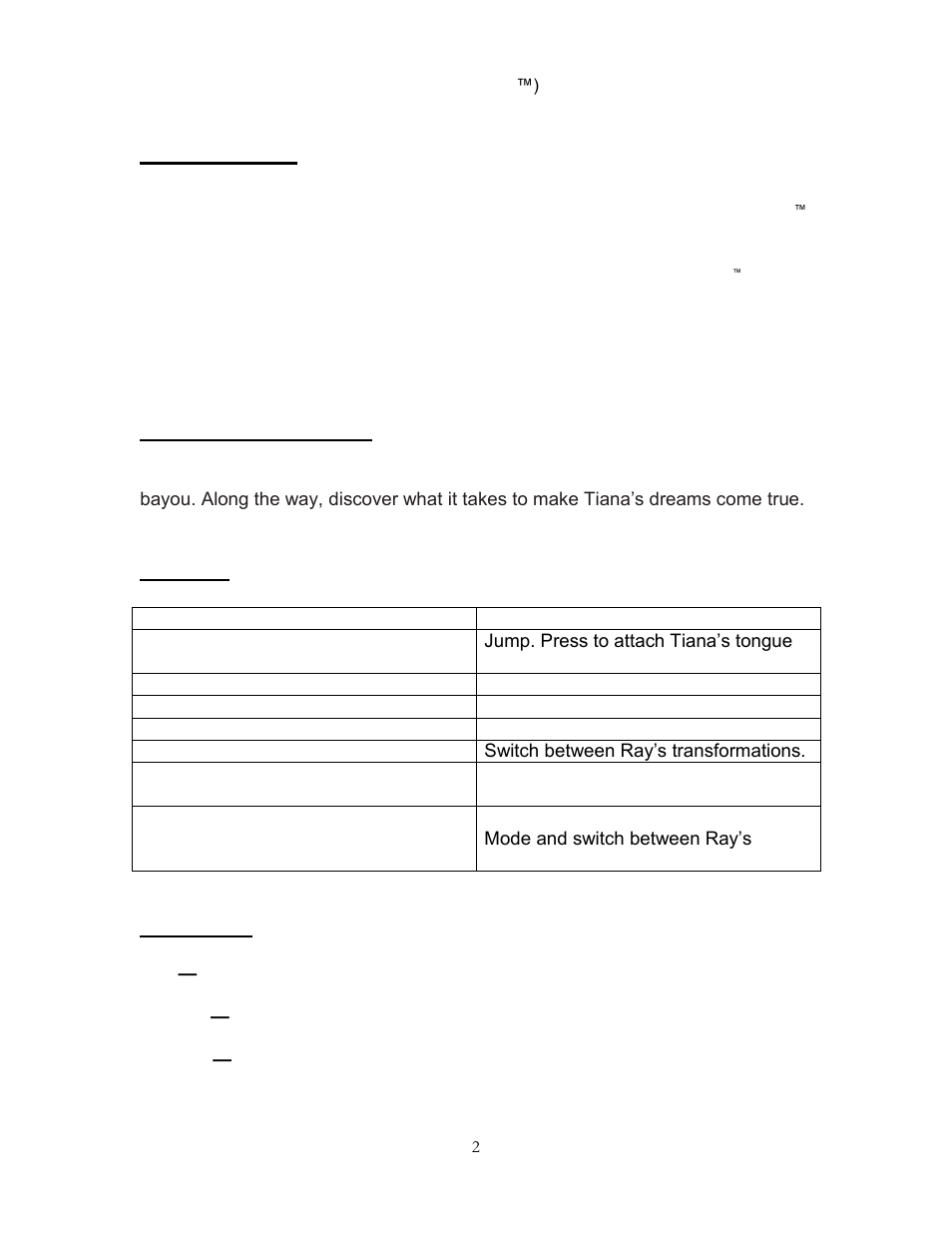 Disney Interactive Studios The Princess and the Frog for Nintendo DS User Manual | Page 2 / 4