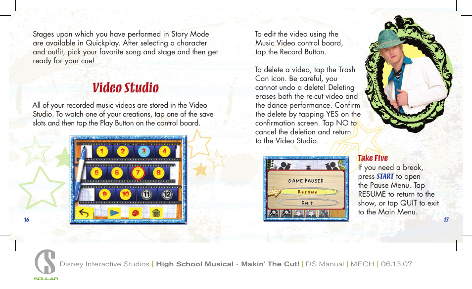 Video studio, Take five, Start | Disney Interactive Studios Nintendo DS NTR-AI2E-USA User Manual | Page 10 / 14