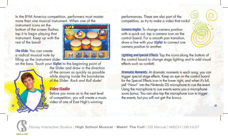 Video studio, The slide, Stylus | Camera angles, Lighting and special effects, Dramatic moments | Disney Interactive Studios Nintendo DS NTR-AI2E-USA User Manual | Page 8 / 14