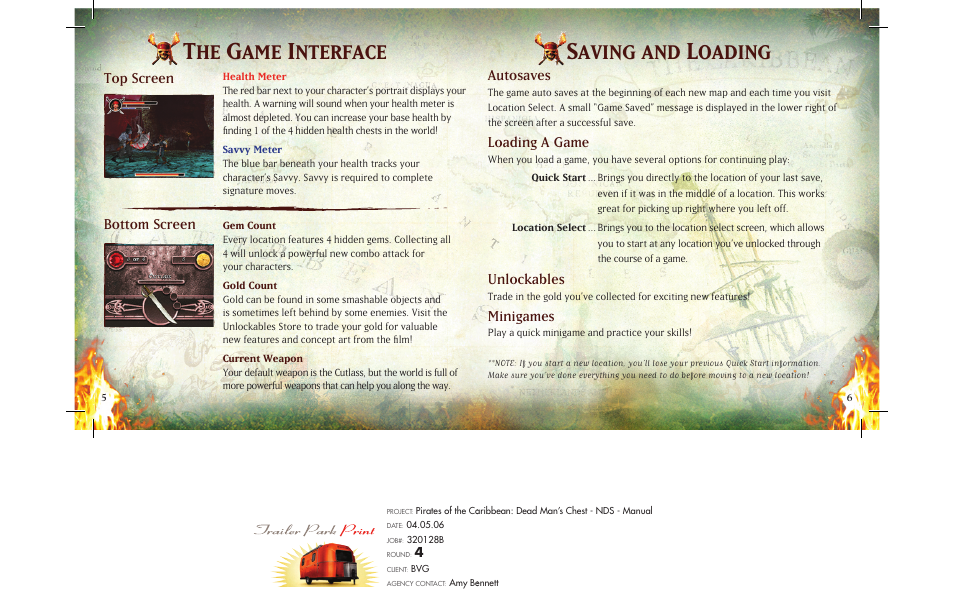 Nterface, Aving and, Oading | Top screen, Autosaves, Loading a game, Unlockables, Minigames, Bottom screen | Disney Interactive Studios Nintendo DS NTR-AC2E-USA User Manual | Page 6 / 11