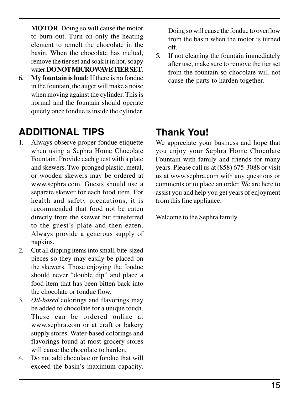 Additional tips | Sephra Home Chocolate & Fondue Fountains User Manual | Page 17 / 22