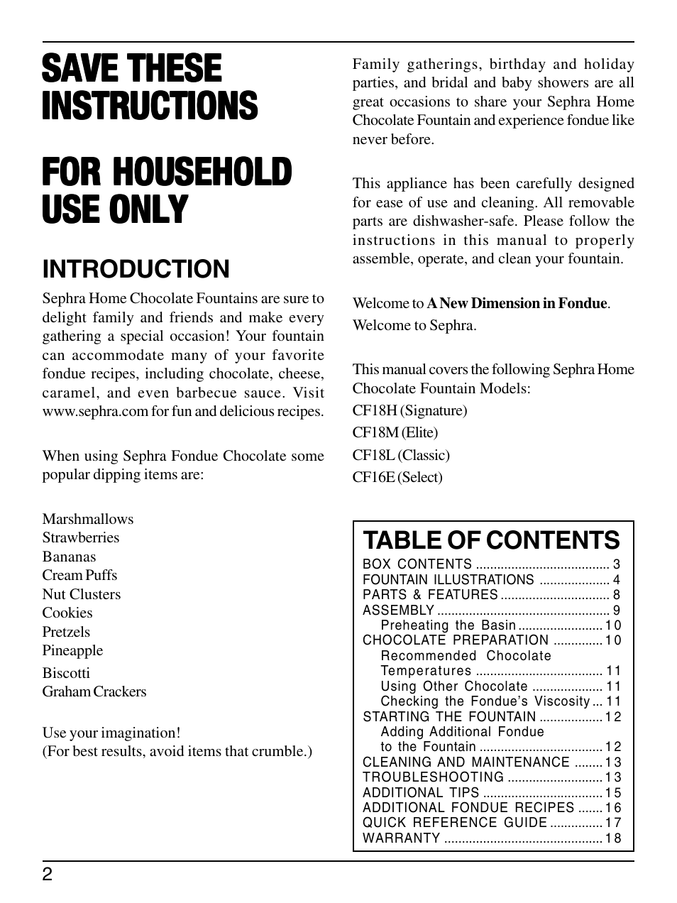 Save these | Sephra Home Chocolate & Fondue Fountains User Manual | Page 4 / 22