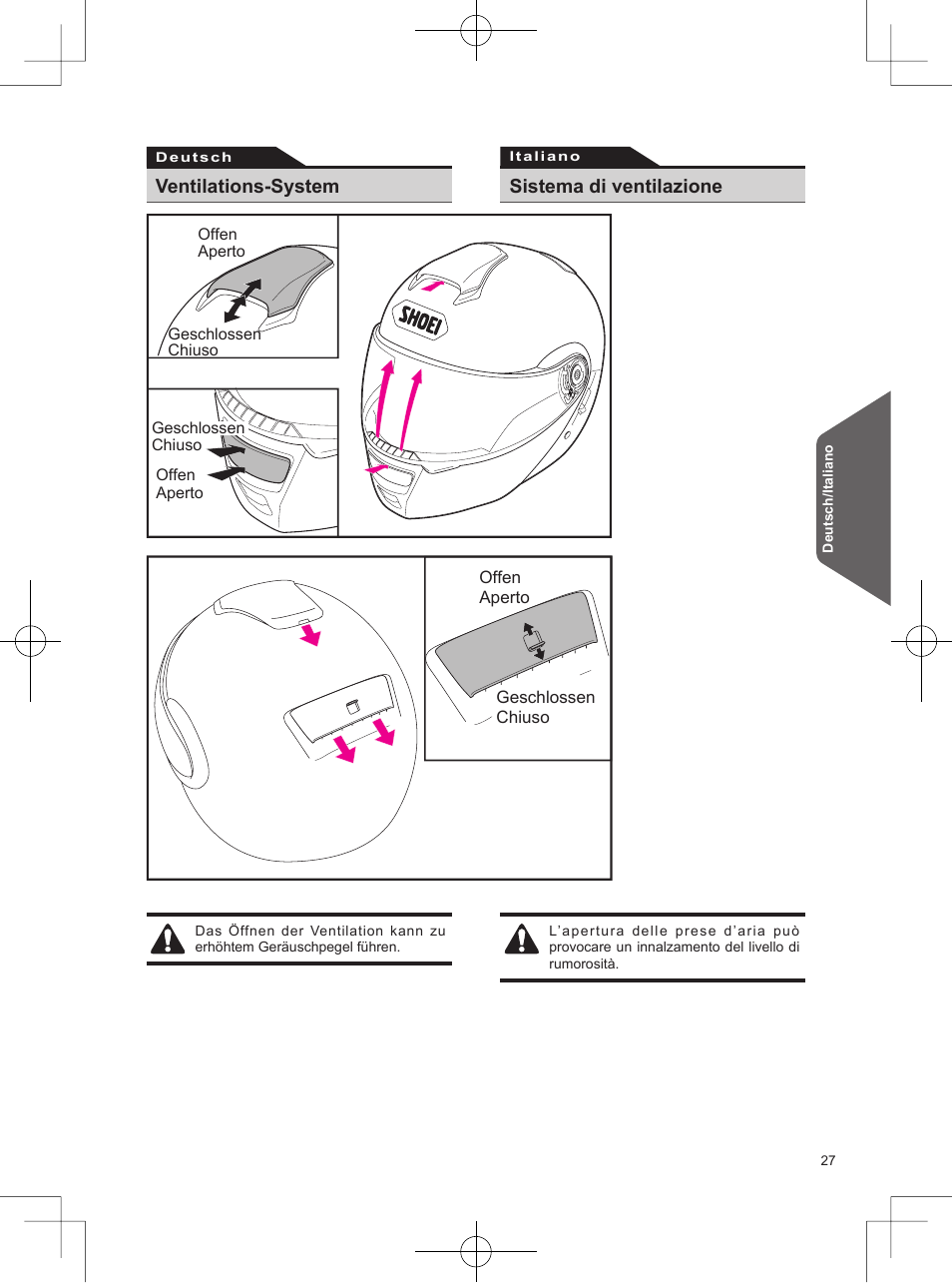 Ventilations-system, Sistema di ventilazione | SHOEI Neotec User Manual | Page 28 / 90