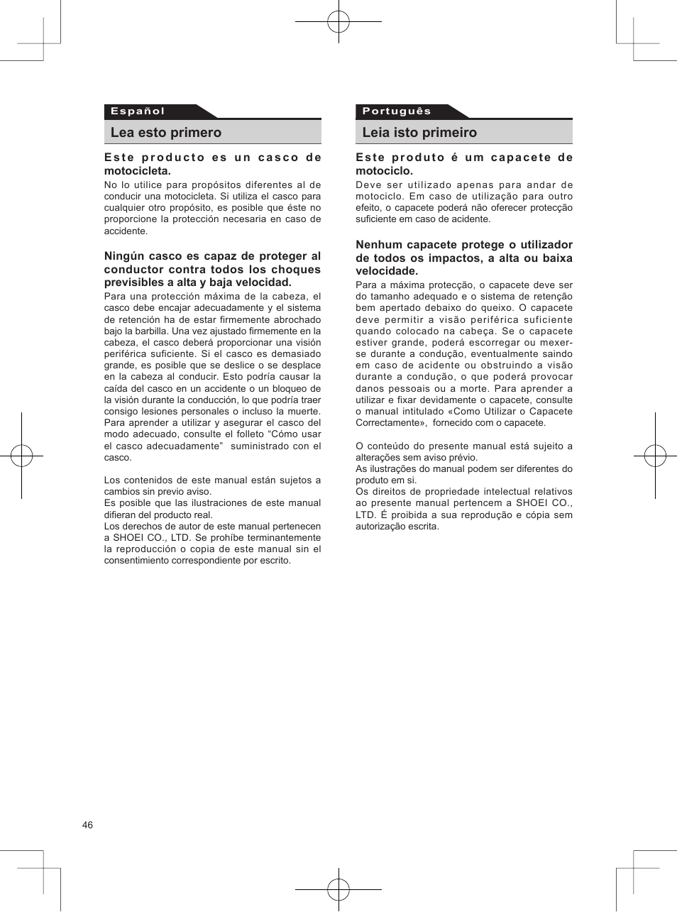 Lea esto primero, Leia isto primeiro | SHOEI Neotec User Manual | Page 47 / 90