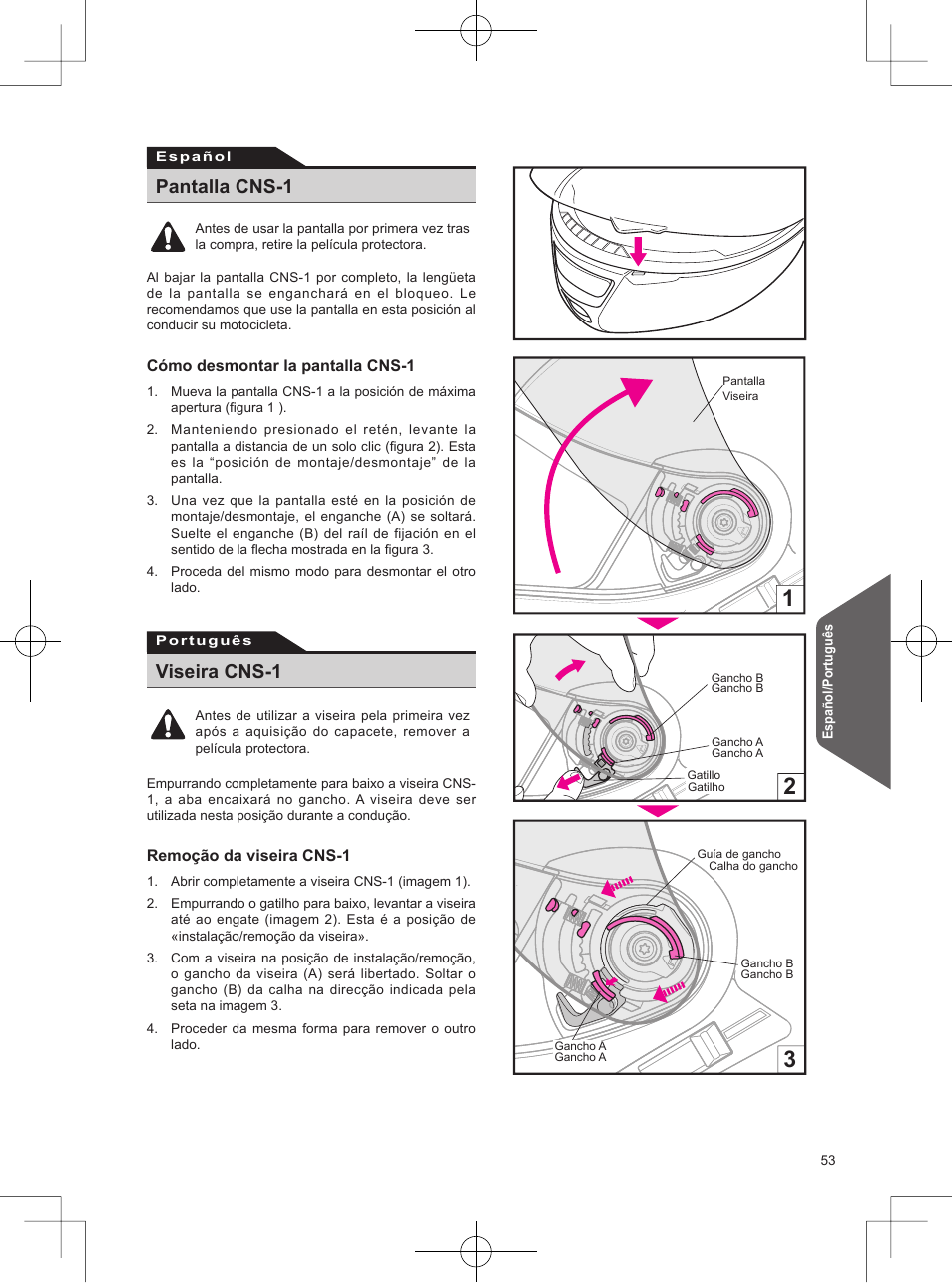 Pantalla cns-1, Viseira cns-1 | SHOEI Neotec User Manual | Page 54 / 90