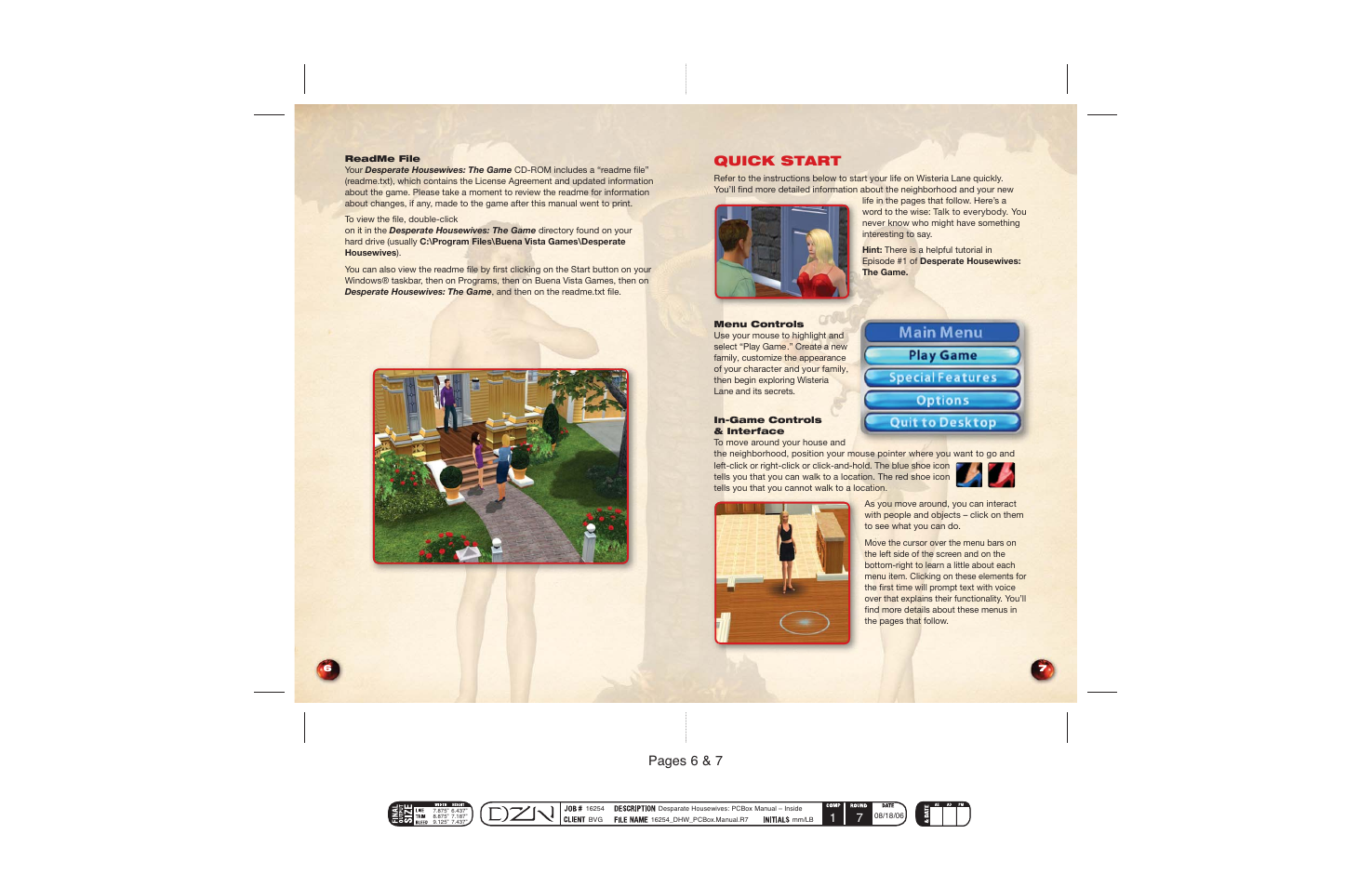 Pages 6 & 7, Quick start | Disney Interactive Studios Desperate Housewives: The Game User Manual | Page 5 / 17