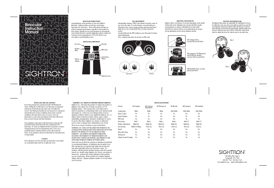 Sightron Binoculars User Manual | 1 page