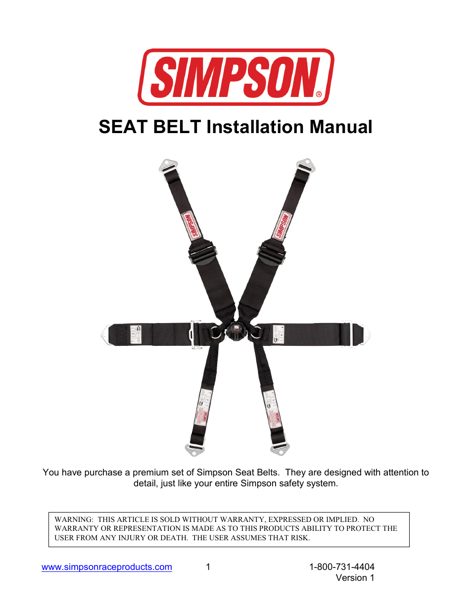 Simpson SEAT BELT User Manual | 6 pages