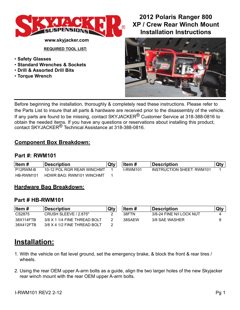 Skyjacker RWM101 User Manual | 2 pages