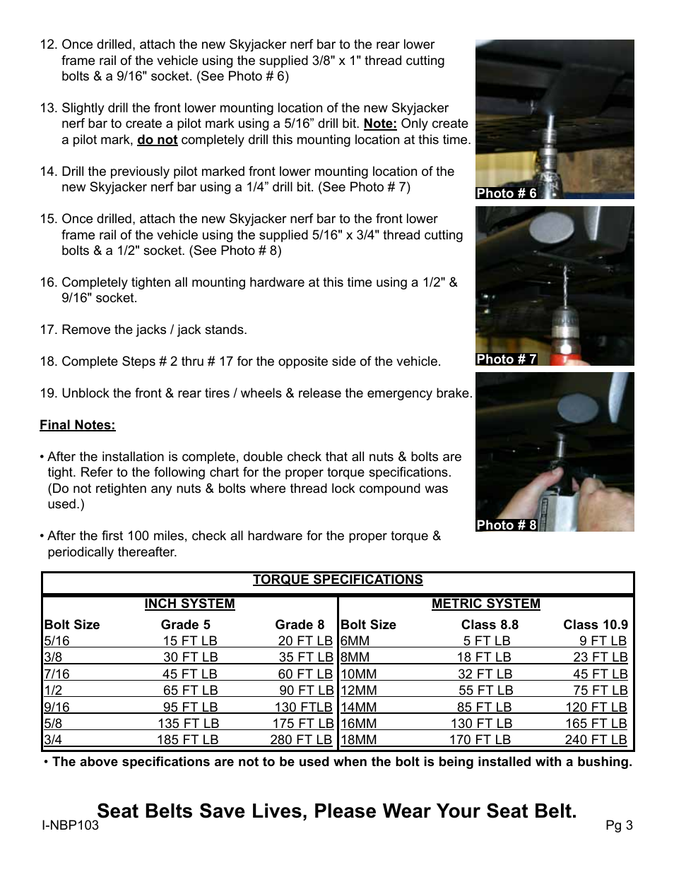 Seat belts save lives, please wear your seat belt | Skyjacker NBP103 User Manual | Page 3 / 4