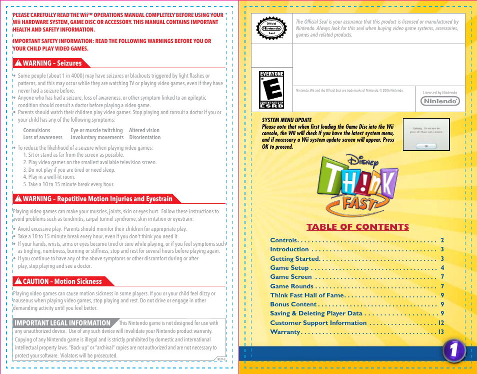 Disney Interactive Studios Nintendo Wii TH!NK Fast User Manual | Page 2 / 6