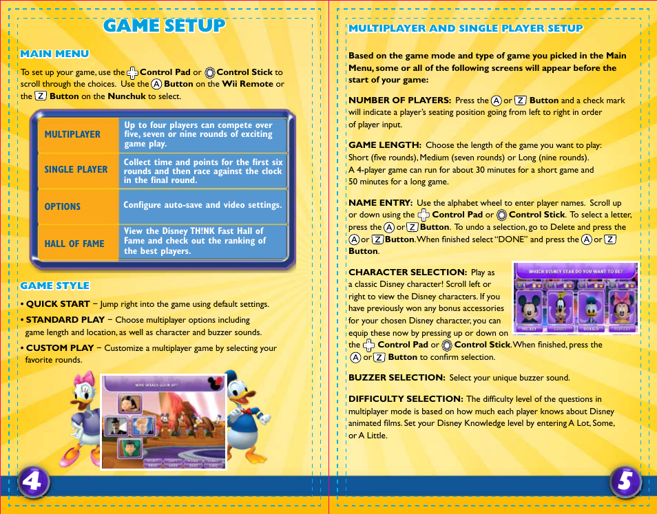 Game setup | Disney Interactive Studios Nintendo Wii TH!NK Fast User Manual | Page 4 / 6