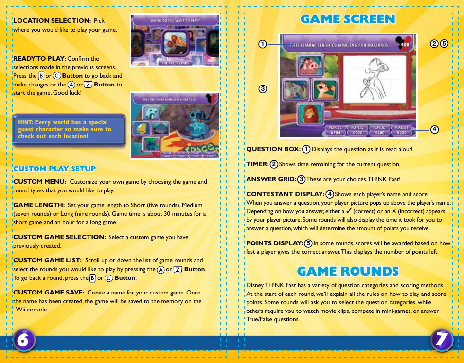 Game rounds, Game screen | Disney Interactive Studios Nintendo Wii TH!NK Fast User Manual | Page 5 / 6