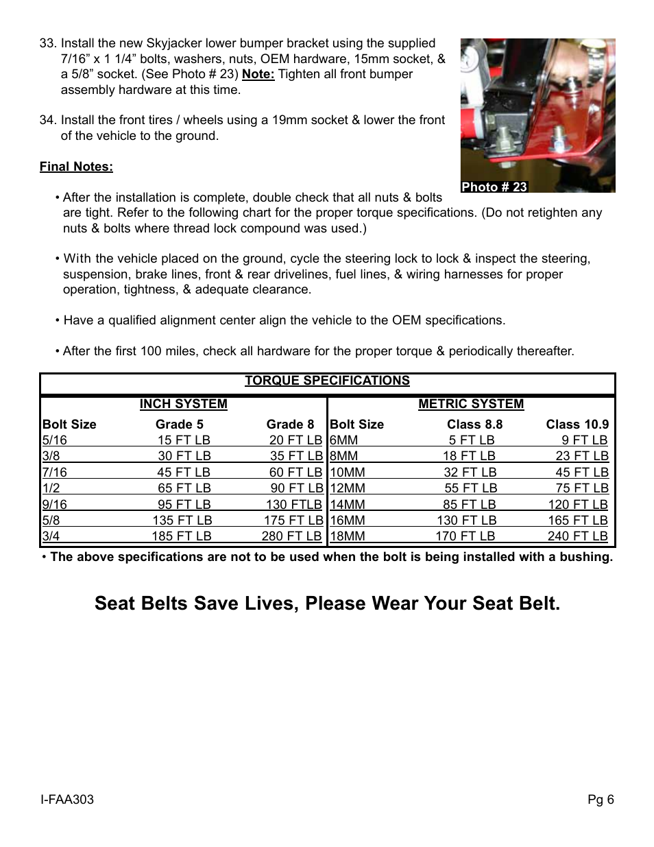 Seat belts save lives, please wear your seat belt | Skyjacker FAA303 User Manual | Page 6 / 6