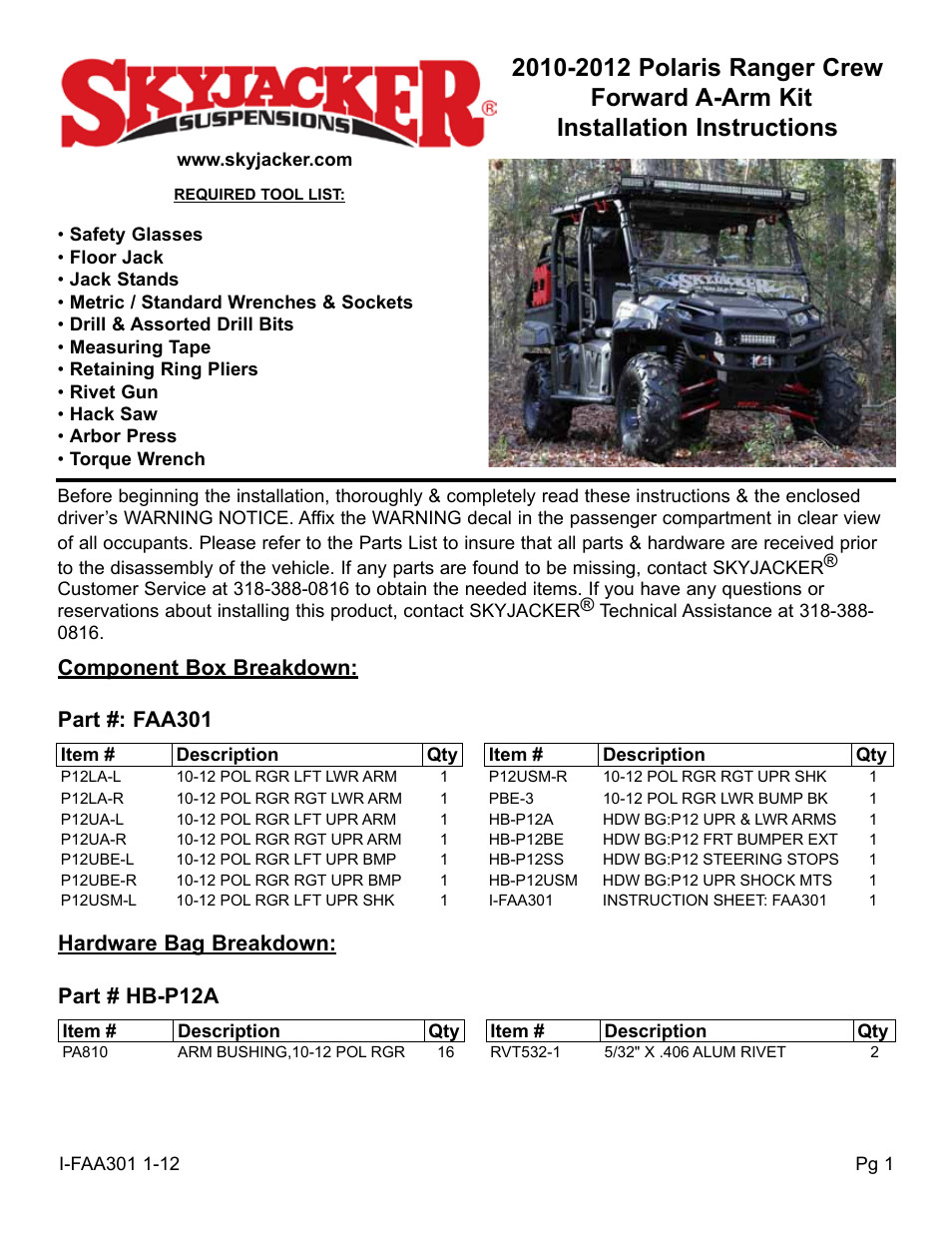 Skyjacker FAA301 User Manual | 8 pages