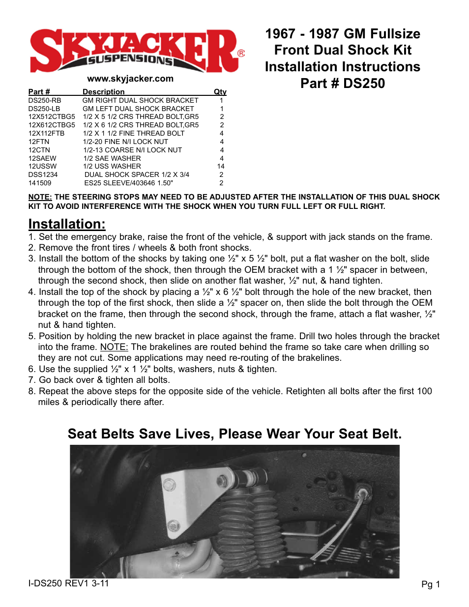 Skyjacker DS250 User Manual | 2 pages