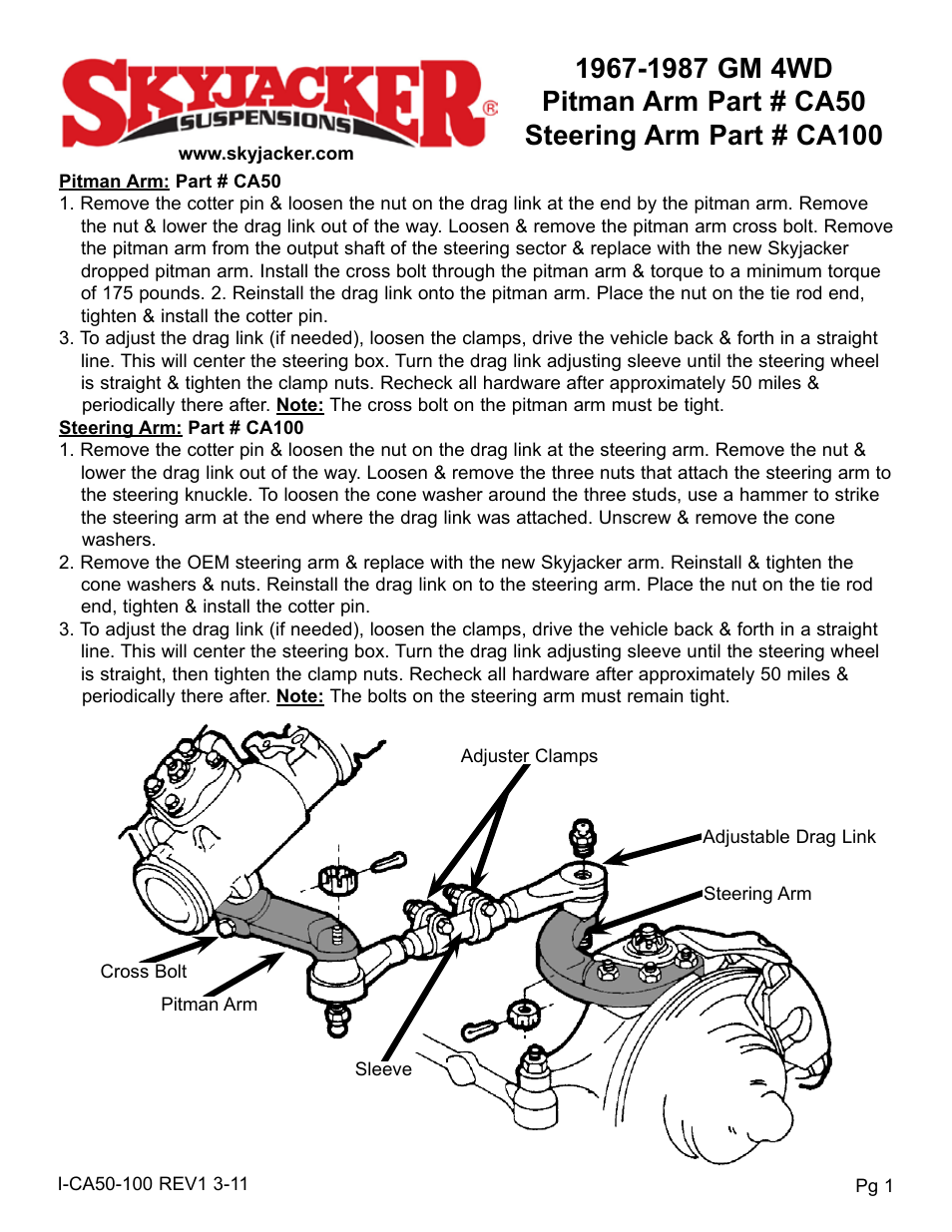 Skyjacker CA50 User Manual | 2 pages