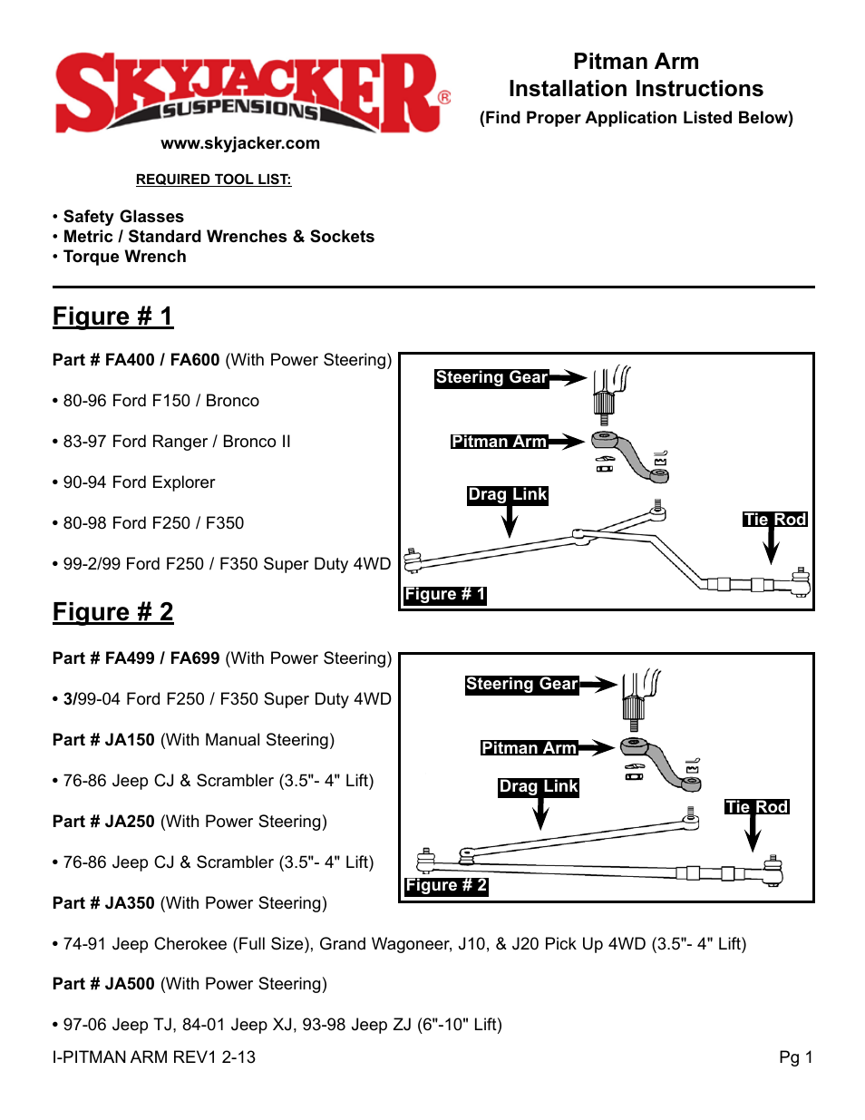 Skyjacker FA500 User Manual | 2 pages