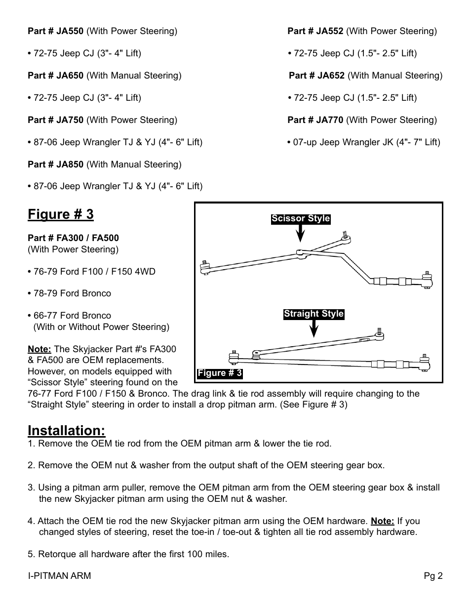 Figure # 3, Installation | Skyjacker FA500 User Manual | Page 2 / 2