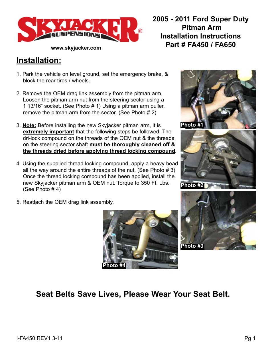 Skyjacker FA650 User Manual | 2 pages