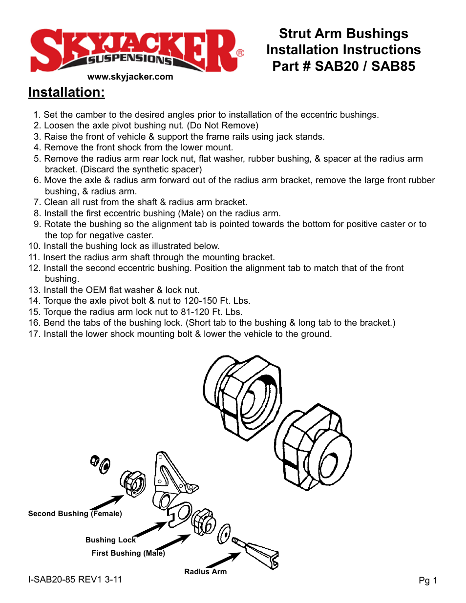 Skyjacker SAB85 User Manual | 2 pages