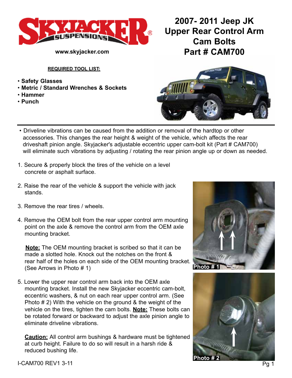 Skyjacker CAM700 User Manual | 2 pages