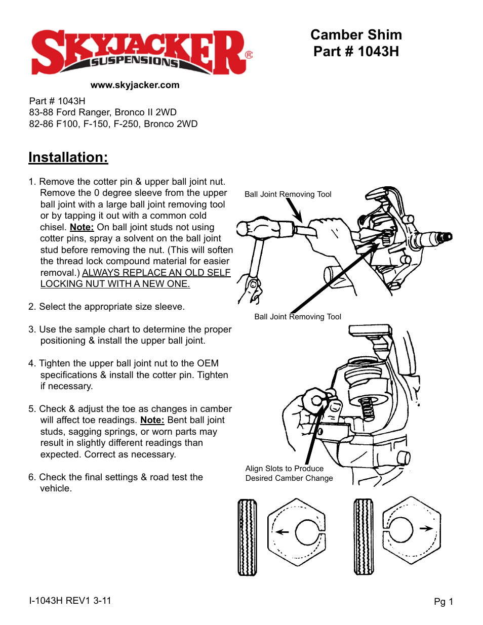 Skyjacker 1043H User Manual | 2 pages