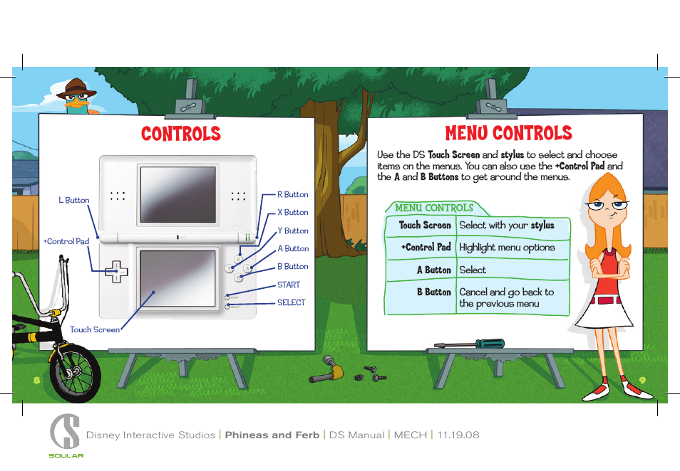 Controls menu controls | Disney Interactive Studios Disney Phineas and Ferb NTR-CFPE-USA User Manual | Page 5 / 13