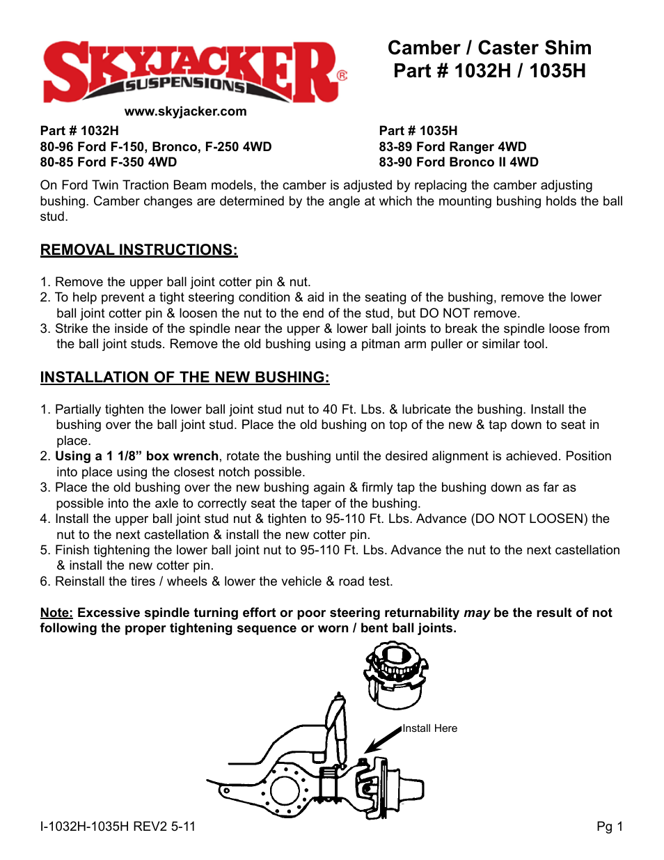 Skyjacker 1035H User Manual | 2 pages
