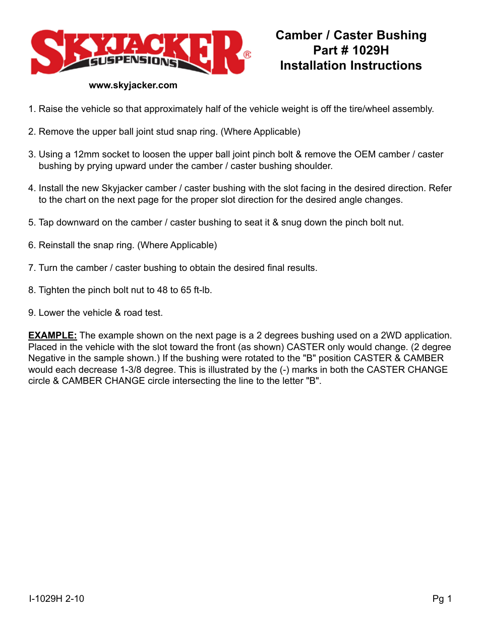 Skyjacker 1029H User Manual | 2 pages