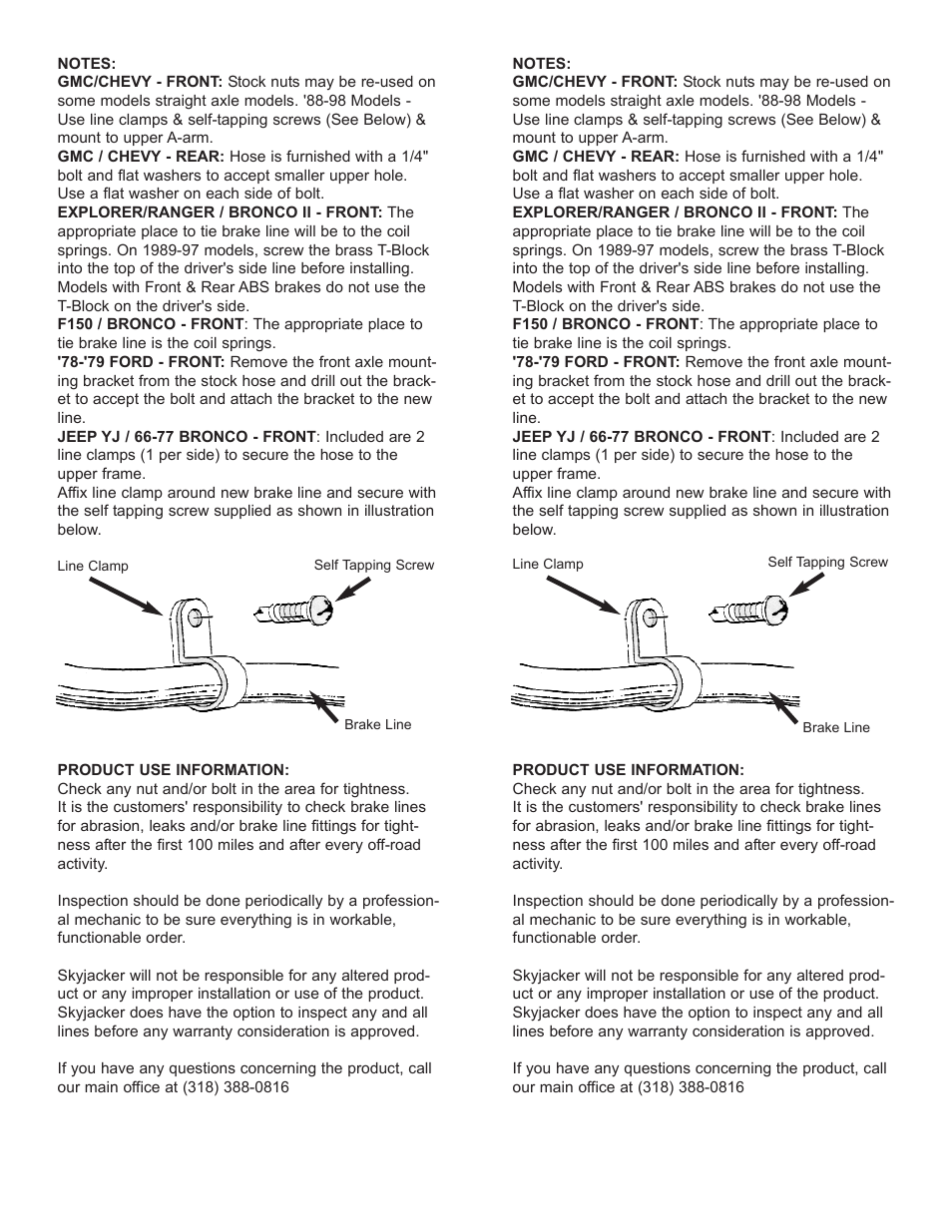 Skyjacker FBLxx D.O.T. BRAKELINE User Manual | Page 2 / 2