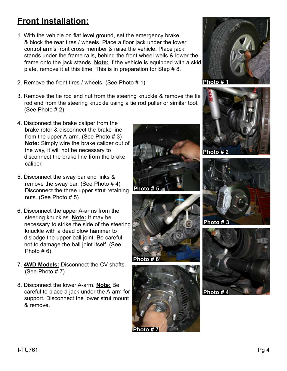 Front installation | Skyjacker TU761PRS User Manual | Page 4 / 10