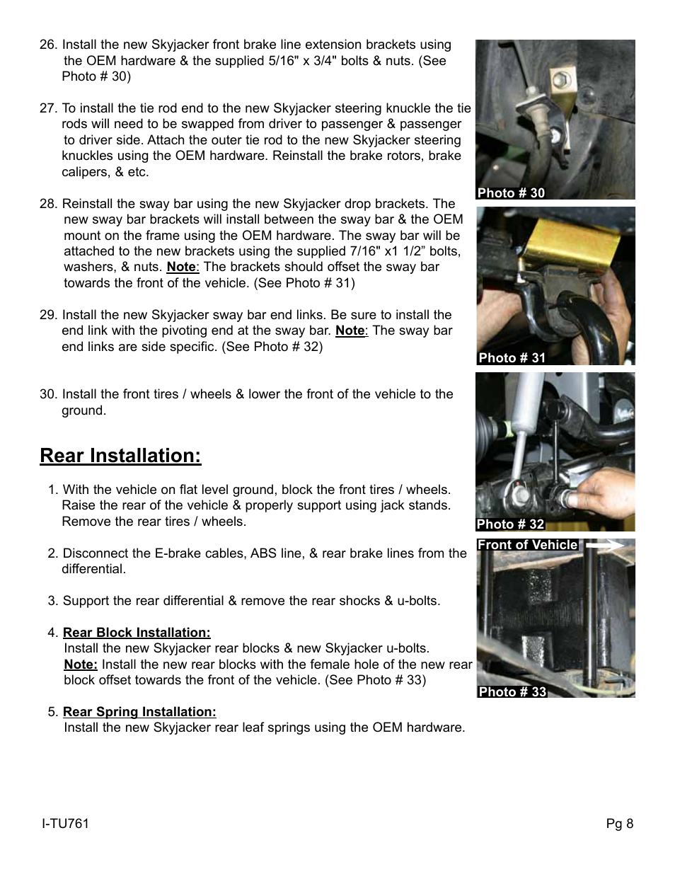 Rear installation | Skyjacker TU761PRS User Manual | Page 8 / 10