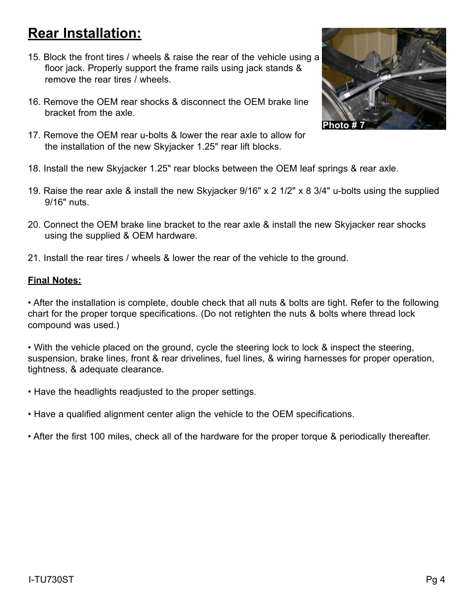 Rear installation | Skyjacker HB-916 User Manual | Page 4 / 6