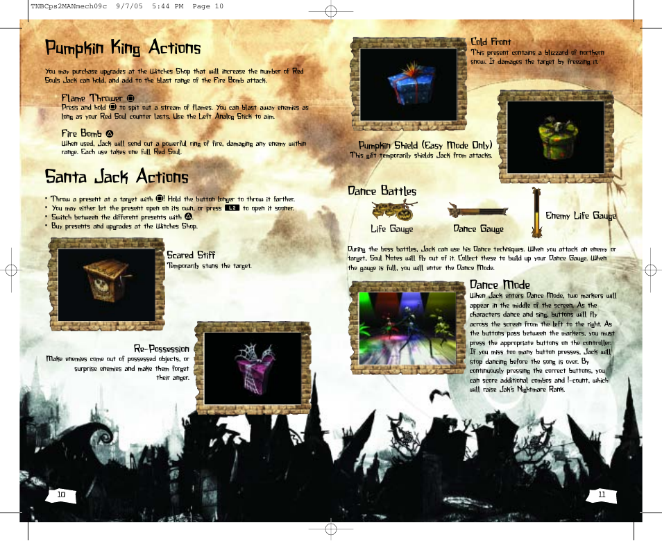 Pumpkin king actions, Santa jack actions, Dance battles | Dance mode | Disney SCPH-70000 User Manual | Page 6 / 10