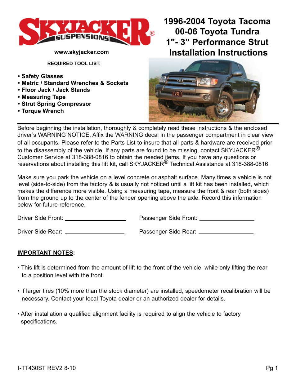 Skyjacker TT413ST User Manual | 4 pages