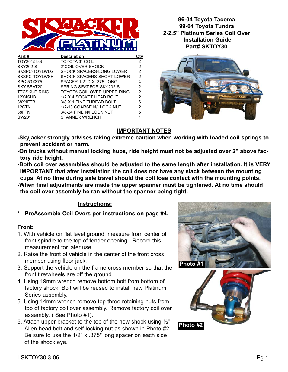 Skyjacker SKTOY30 User Manual | 4 pages