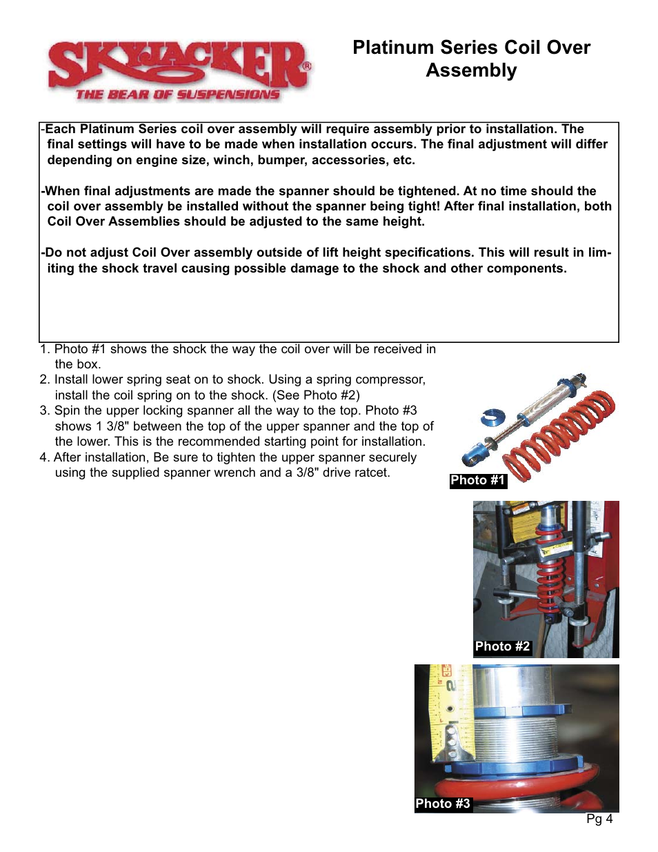 Platinum series coil over assembly | Skyjacker SKTOY30 User Manual | Page 4 / 4