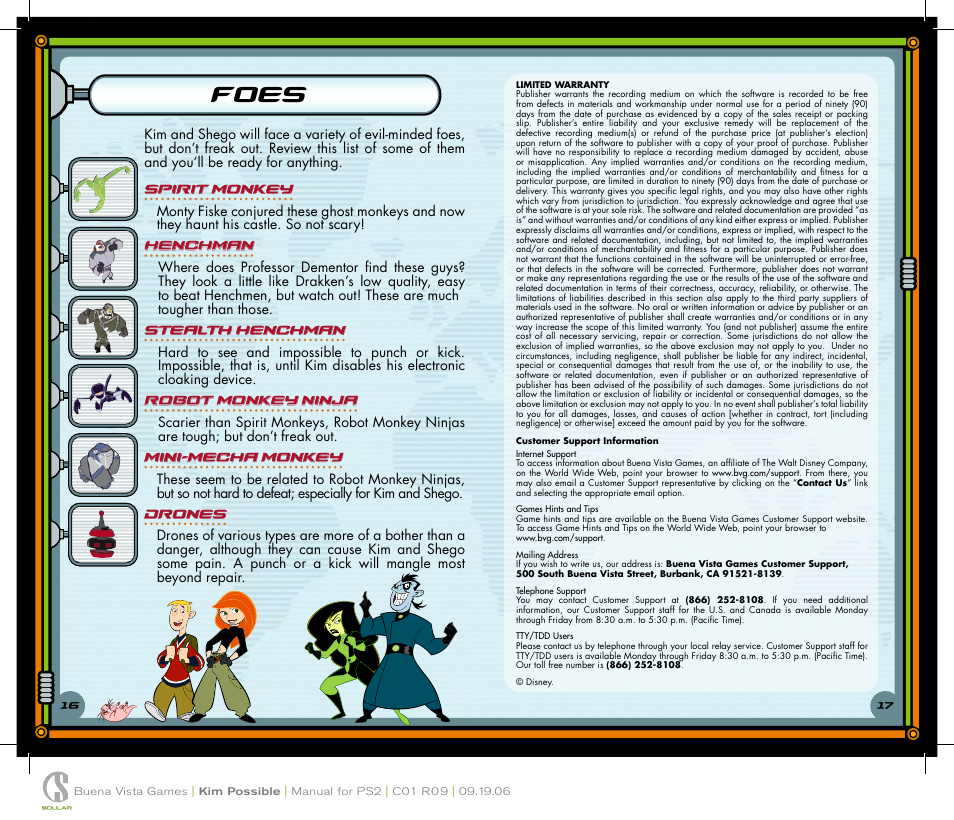 Foes, Spirit monkey, Henchman | Stealth henchman, Robot monkey ninja, Mini-mecha monkey, Drones | Disney Interactive Studios Kim Possible: What's the Switch for PlayStation 2 User Manual | Page 10 / 10