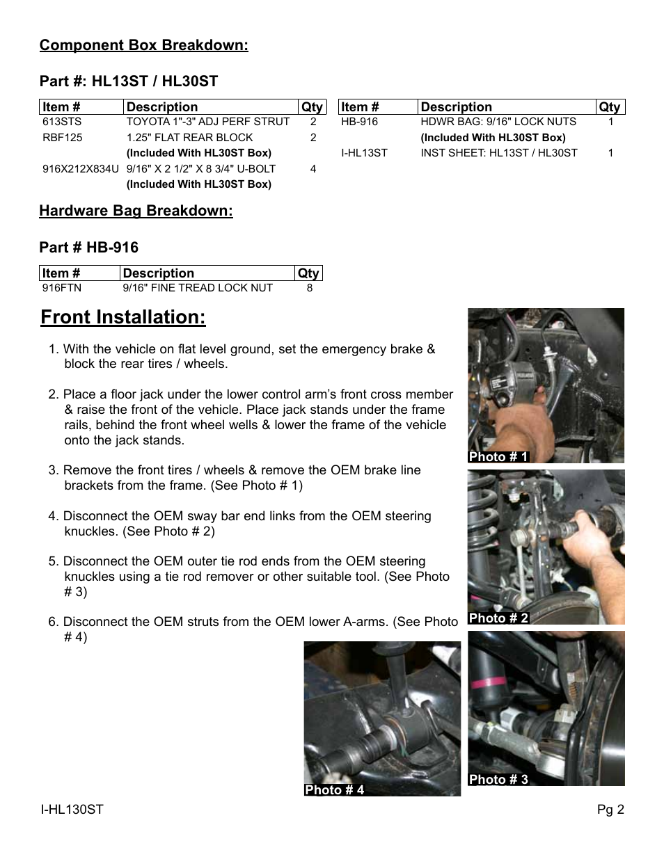 Front installation | Skyjacker HB-916 User Manual | Page 2 / 6