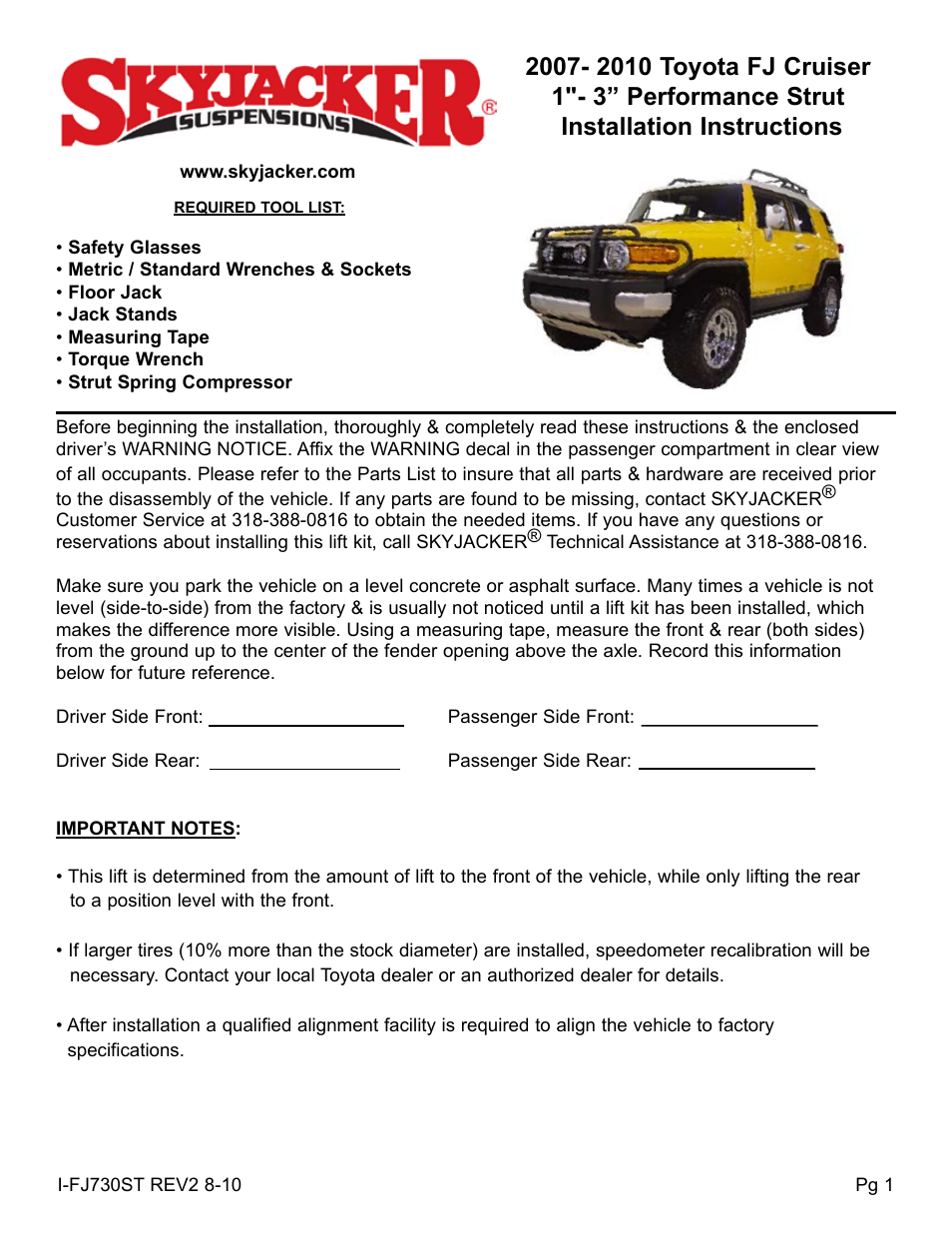 Skyjacker FJ730ST User Manual | 5 pages